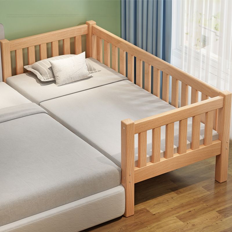 Natural Solid Wood Panel Bed Frame High Toddler Bed with Guardrail