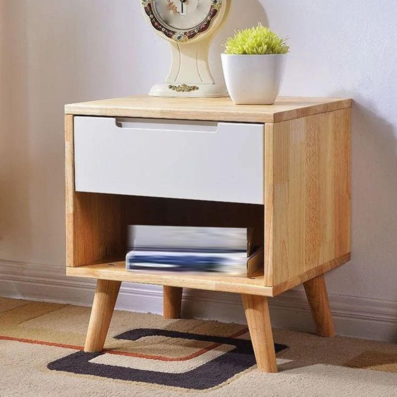 Solid Wood Nightstand Contemporary Bedside Cabinet with Legs