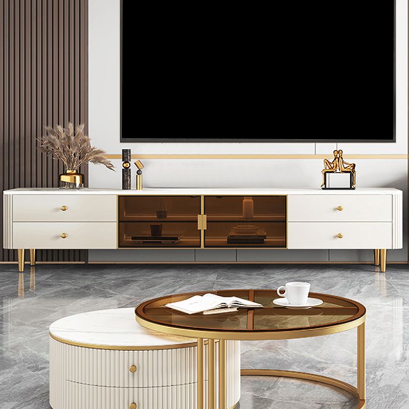 Glam Stone TV Console White TV Stand with Drawers and Storage