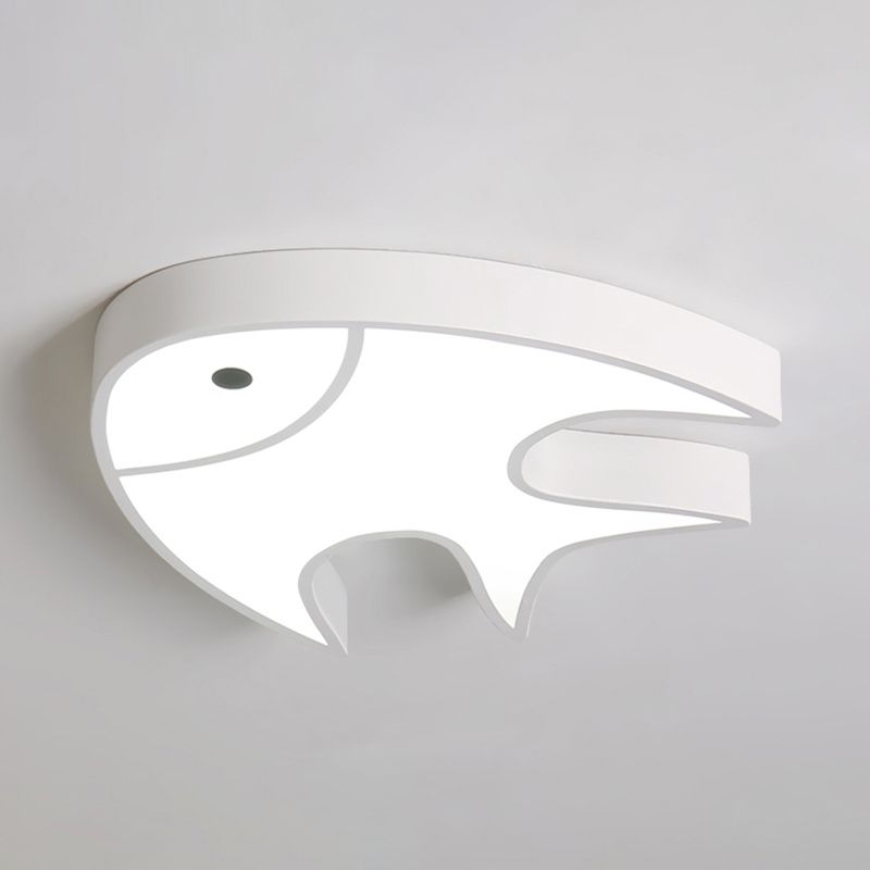 Kids Fish Shaped Ceiling Light Metal & Acrylic Flushmount Light in White for Kindergarten