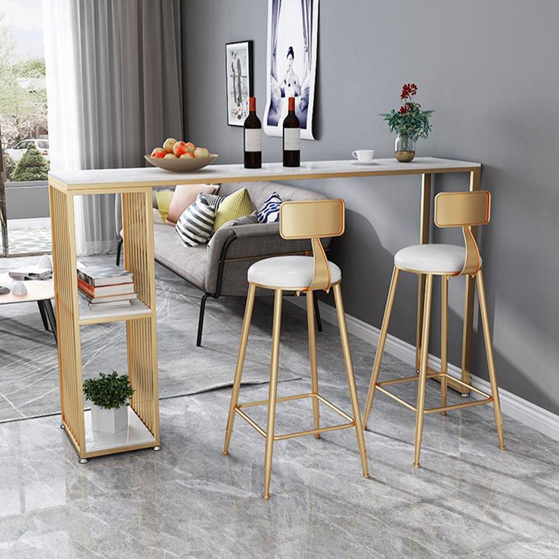 Modern Marble and Metal Bistro Bar Desk with Storage Indoor Bistro Bar Table