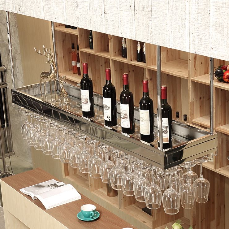 Modern Polished Finish Metal Hanging Wine Holder for Kitchen