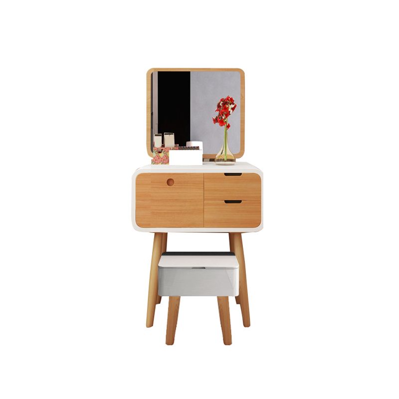 Contemporary Wood Vanity 5 Storage Drawers with Mirror & Stool