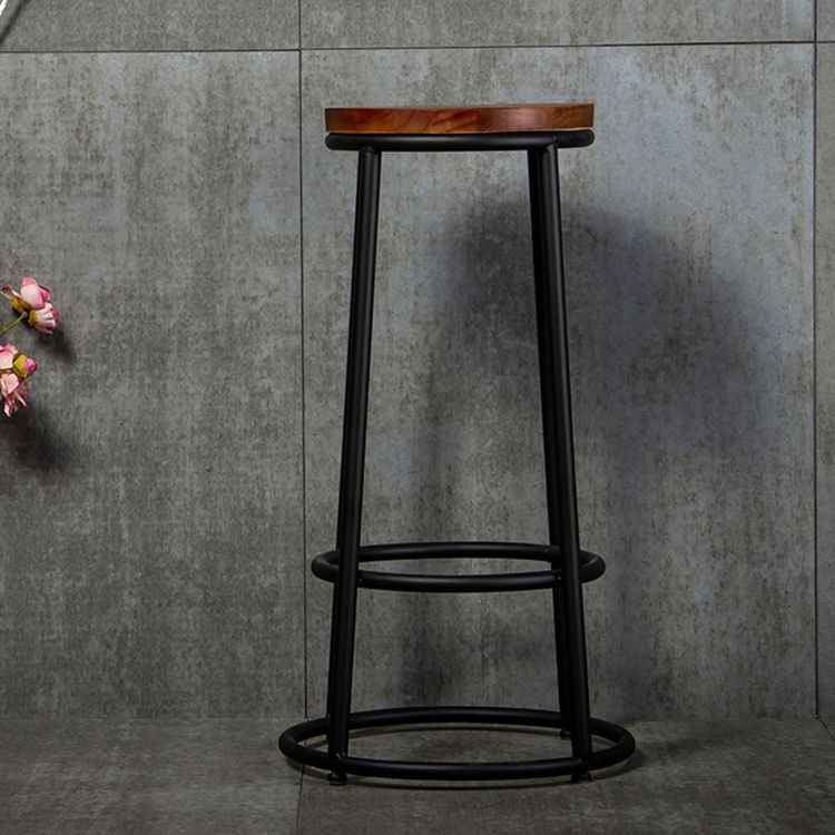 Industrial Armless Barstools Wooden Round Seat Counter Height Stools in Black