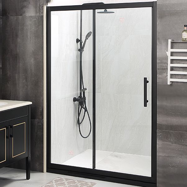 Modern Black Frame Shower Bath Door Transparent Single Sliding Shower Door