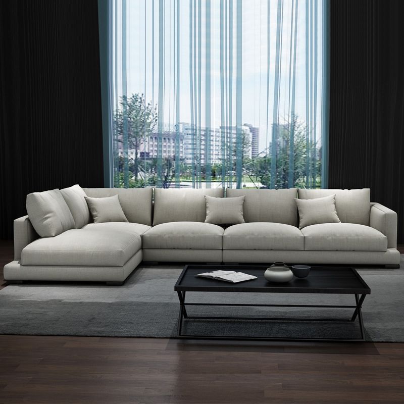 Square Arm  Sectional for Living Room with Pillowed Back Cushions