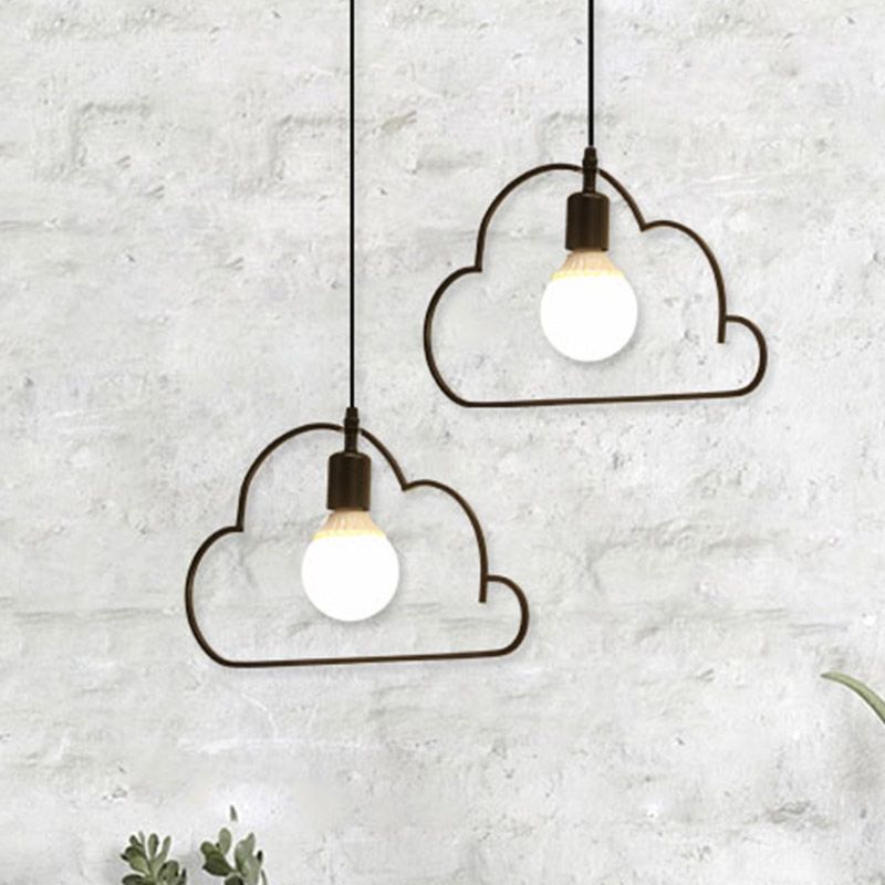 2-Bulb Kitchen Multi Light Pendant Nordic Black/White Pendulum Light with Cloud Iron Frame