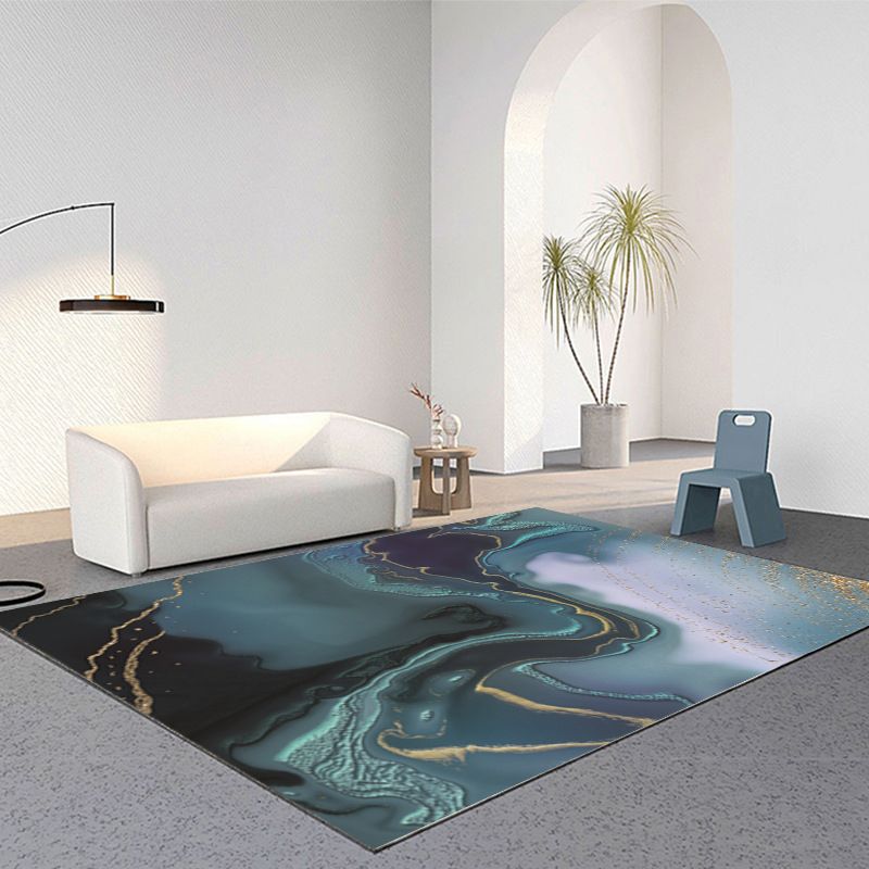 Sky Blue Abstract Pattern Rug Polyester Modern Rug Washable Rug for Living Room