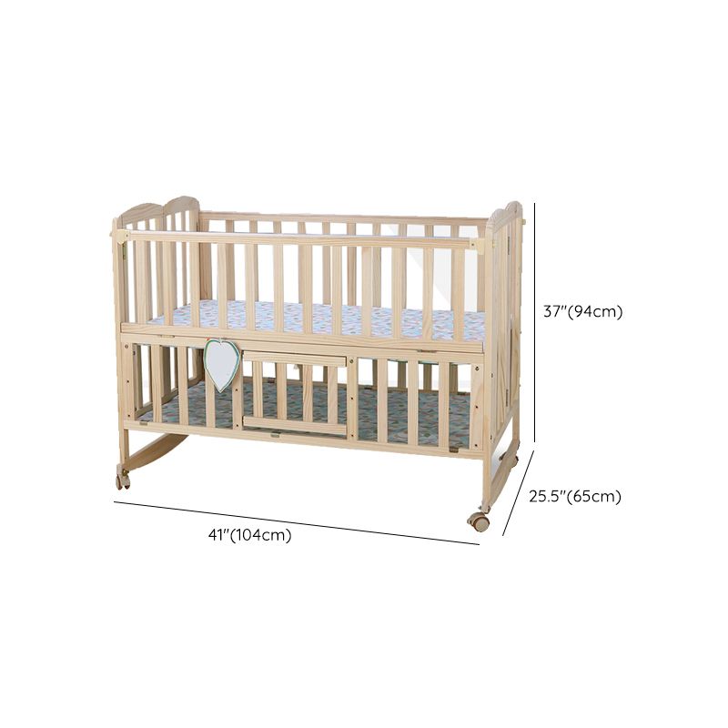 Convertible Solid Wood Baby Crib Folding Nursery Bed with Guardrail