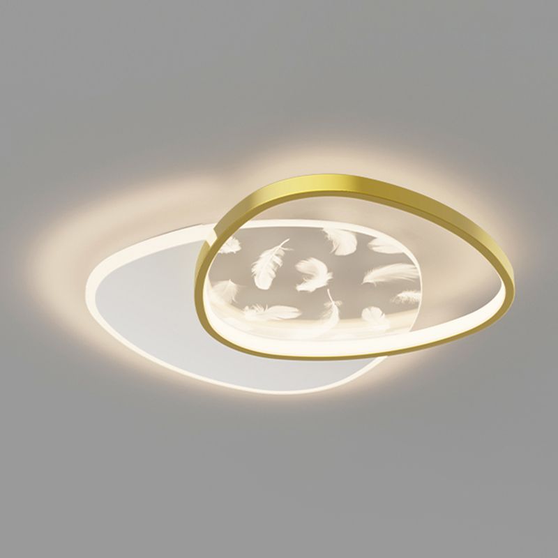 Acrylic Gold Feather LED Ceiling Light in Modern Concise Style Oblong Metal Flush Mount for Interior Spaces