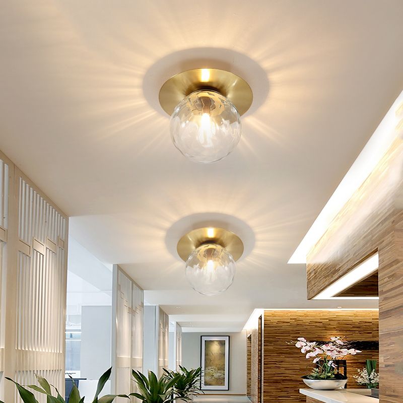 Mini LED Flush Light Simplicity Foyer Plafond Flush Mount met Ball Clear Glass Shade in Gold