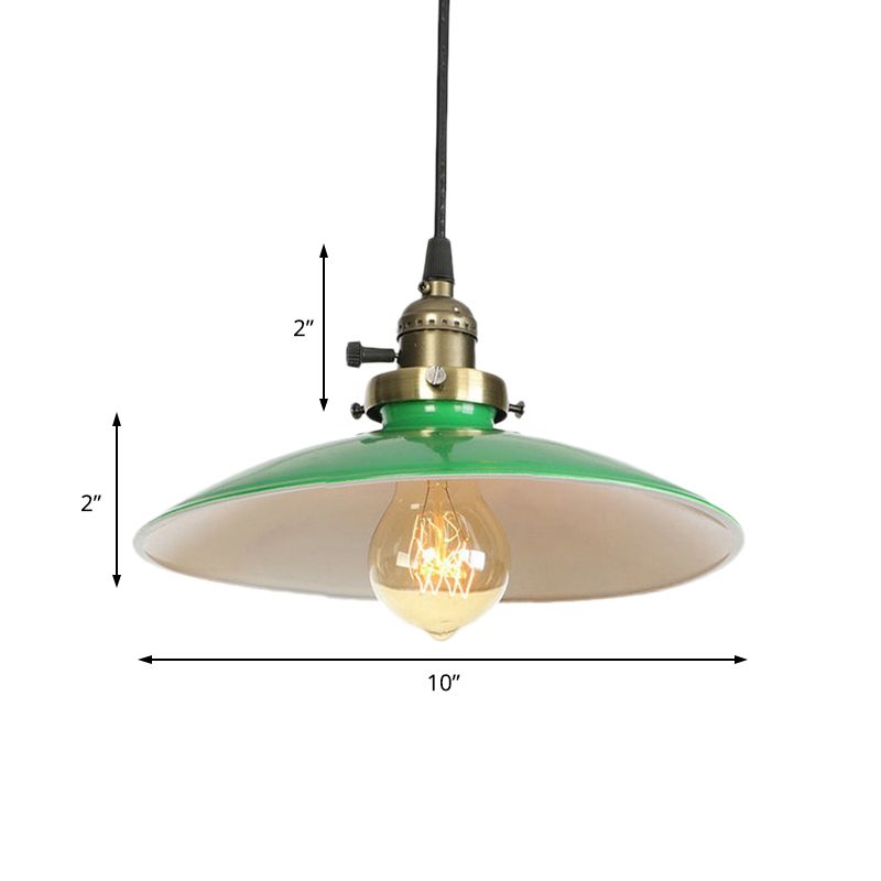 Metallic Saucer Suspended Light Vintage Style 1 Bulb Dining Table Hanging Lamp in Green