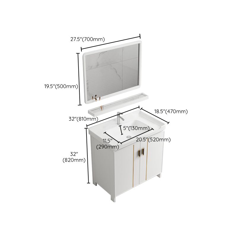 Glam Vanity Rectangle Mirror Metal Frame White Bathroom Vanity with Single Sink