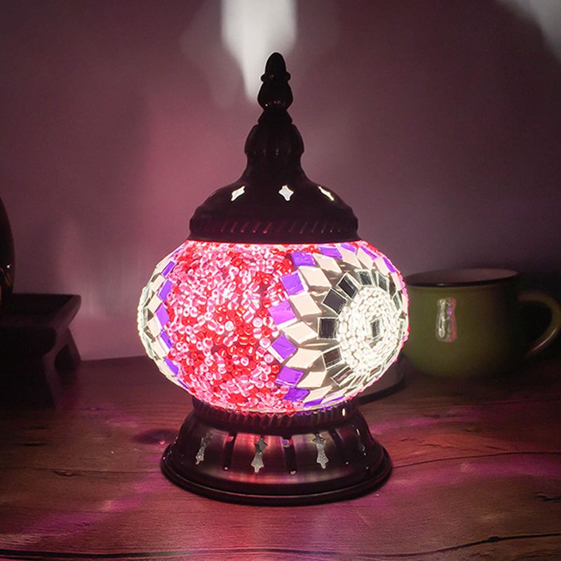 Stained Glass Red/Yellow/Orange Table Lamp Sphere 1 Head Traditional Task Lighting for Bedroom