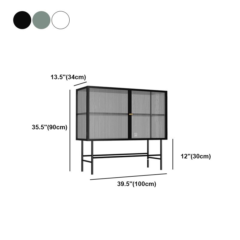 Metal Buffet Server Kitchen 2 Glass Doors Dining Server for Dining Room