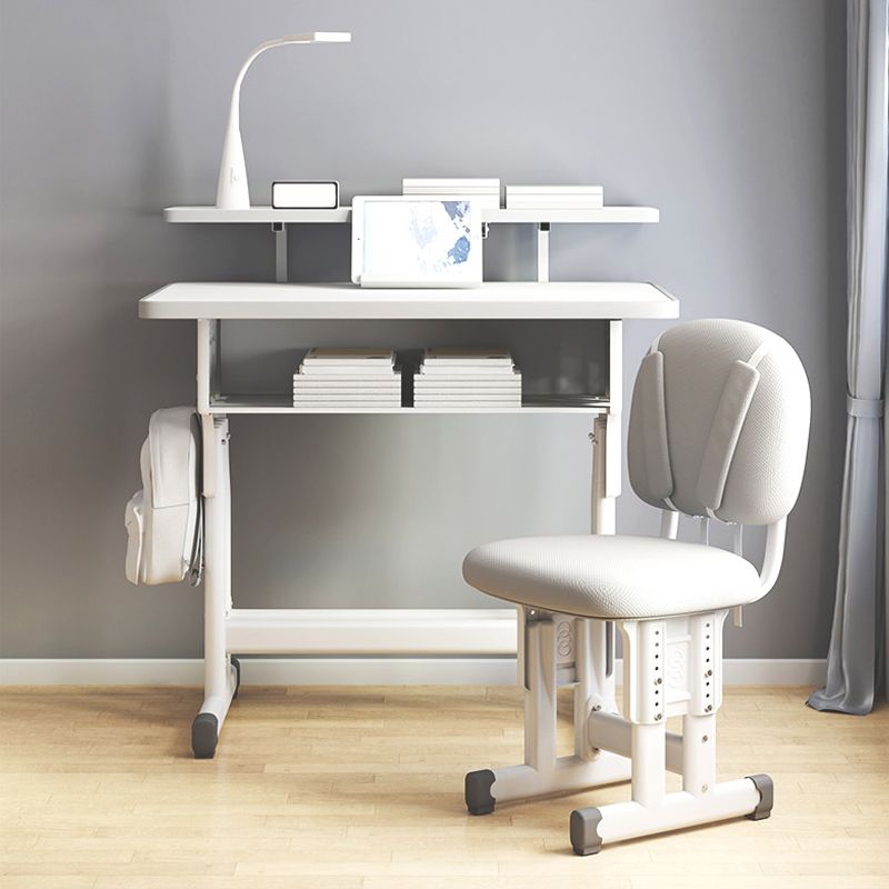 Contemporary Writing Desk with Shelf Desk and Chair Set in Wood