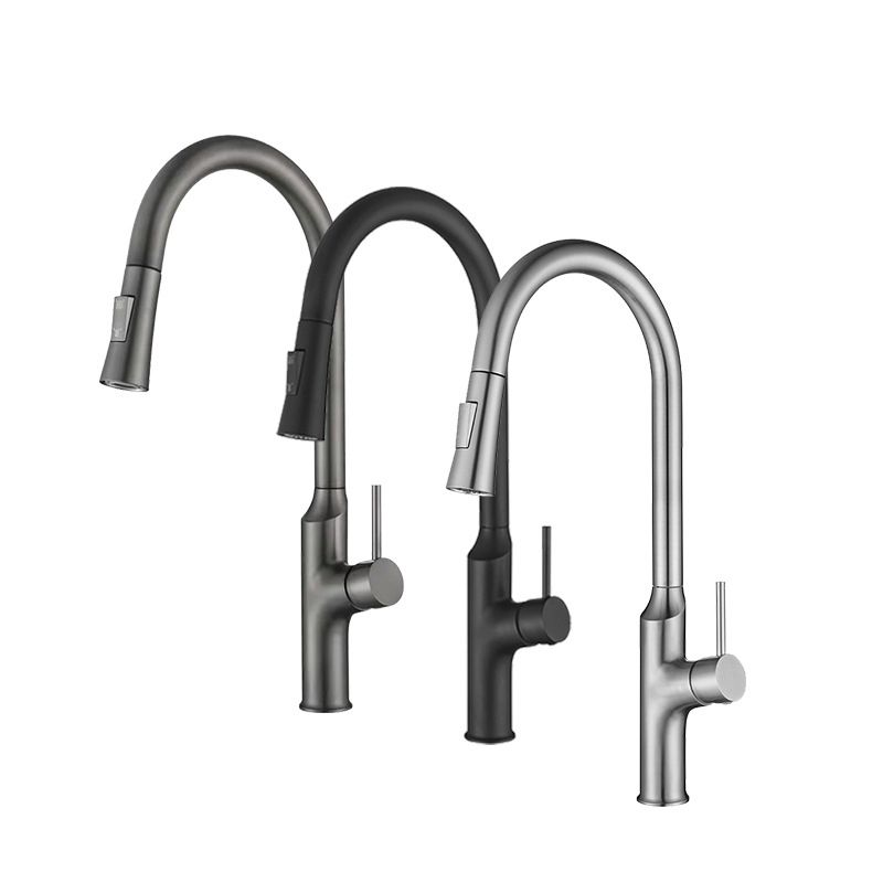 Contemporary Single Lever Kitchen Faucet 1-Hold Water Faucet with Pull out Sprayer