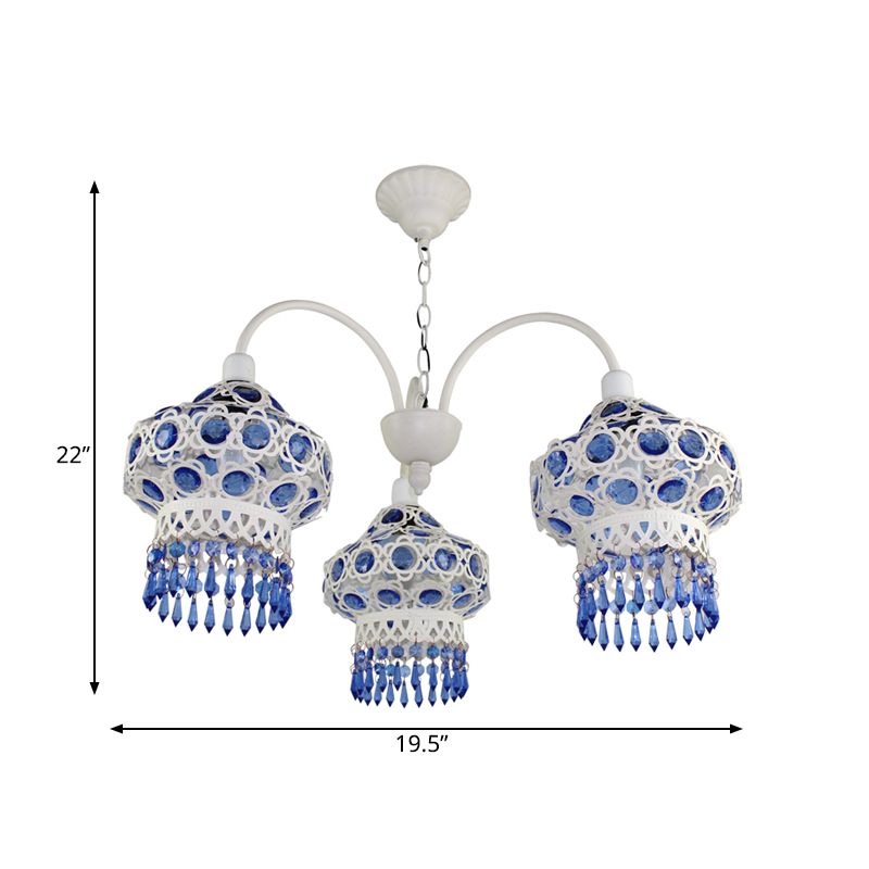 Luminaire de lustre bleu en métal lanterne 3 ampoules Pendentif plafond traditionnel pour le salon
