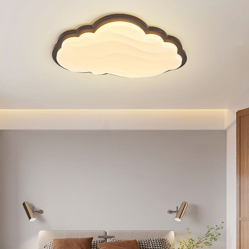 LED Modern Wood Flush Mount Cloud Shape Ceiling Light with Plastic Shade for Living Room