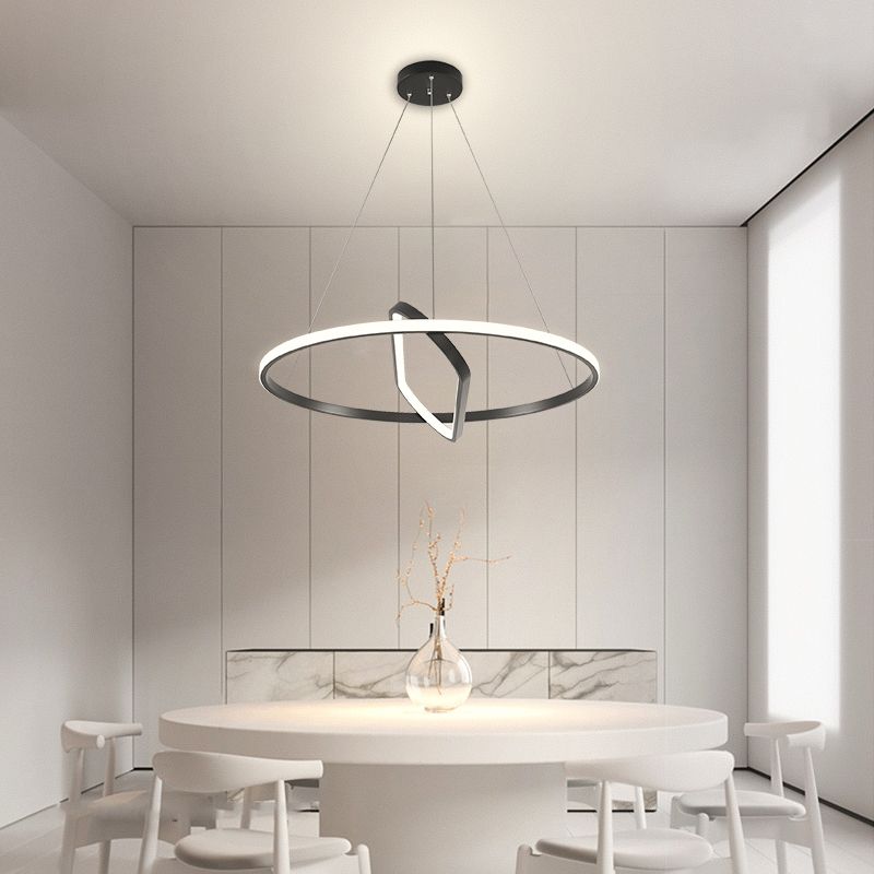 Strip Shape Chandelier LED Hanging Pendant Light Fixture with Acrylic Shade for Bedroom