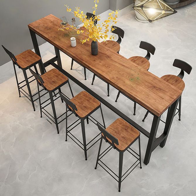 Rectangular Pine Wood Top Bar Table Industrial Bar Table with Black Trestle Base