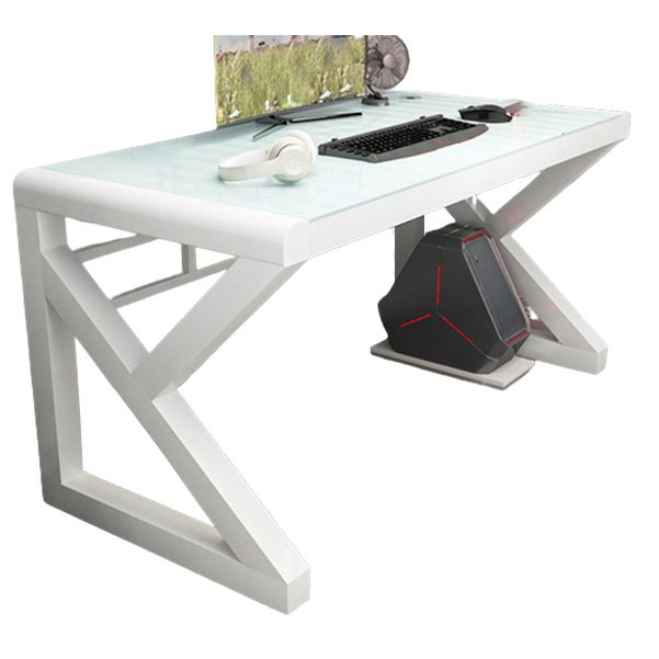 Contemporary Glass Top Gaming Desk 29.53-inch Tall Computer Desk