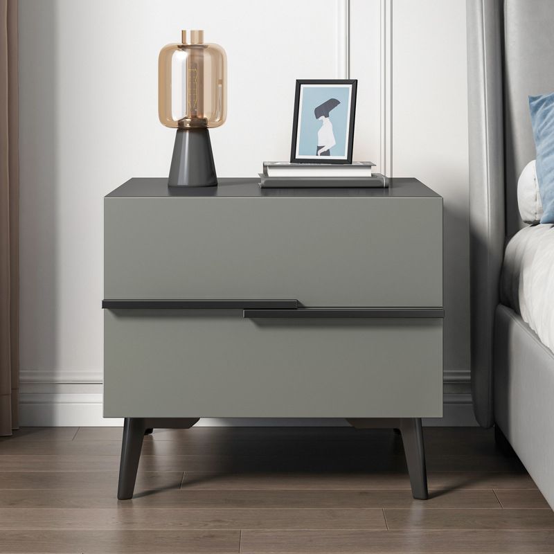 Contemporary Night Table Faux Wood Bedside Cabinet with 2 Drawers