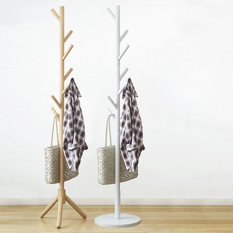 Modern Wood Coat Hanger Free Standing with Hooks Entry Hall Tree