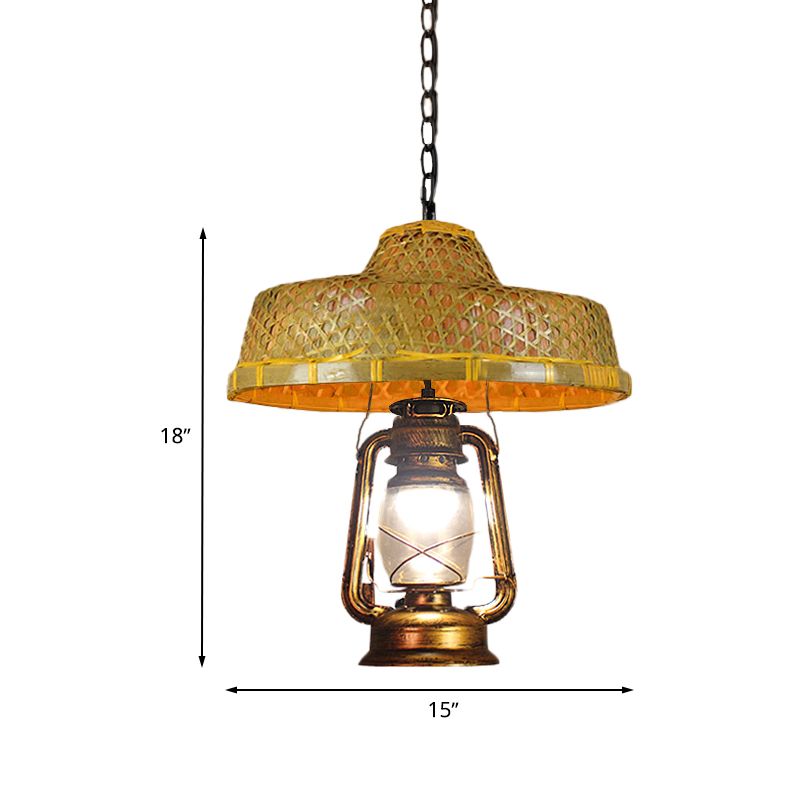 Asie du Sud-Est Hat en forme de lampe suspendue Roard 15 "/16,5" W 1 tête de pendentif intérieur avec une teinte de lanterne en beige