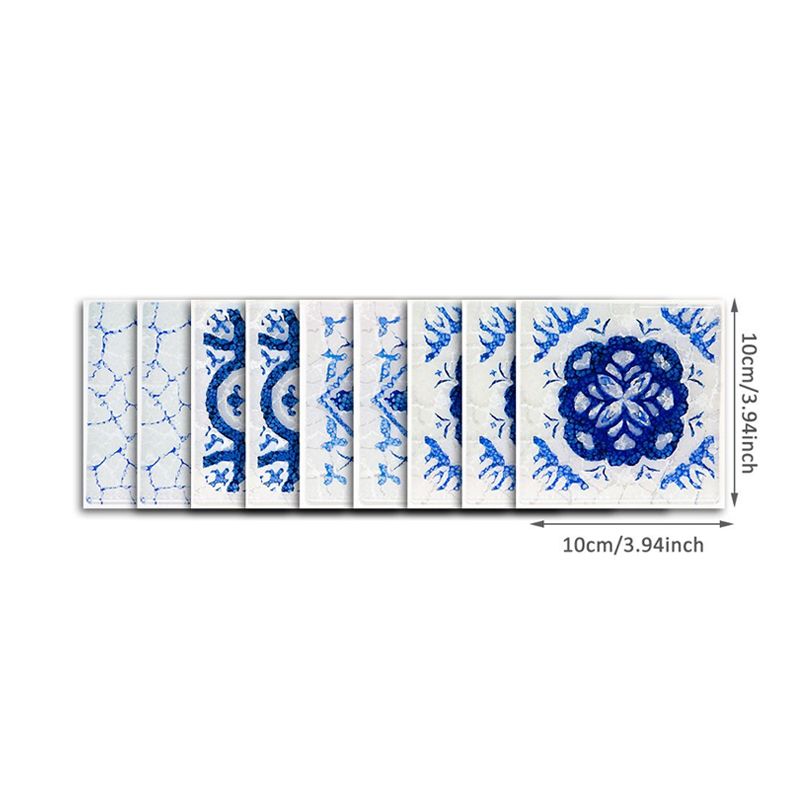 Blue Painted Flower Wallpapers Stick On Boho Washroom Wall Art, 5.8-sq ft (54 Pieces)