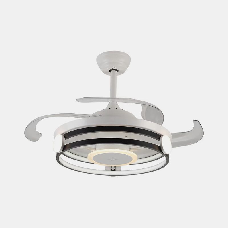 Acrylic Round Ceiling Fan Light Fixture Simple 42" Wide LED Semi Flush in Black with 3 Blades