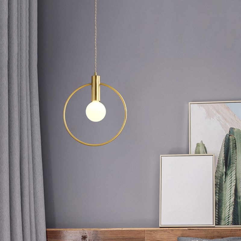 1 Bulb Ring Pendulum Light Minimalist Gold Finish Metal Pendant Lamp for Bedroom