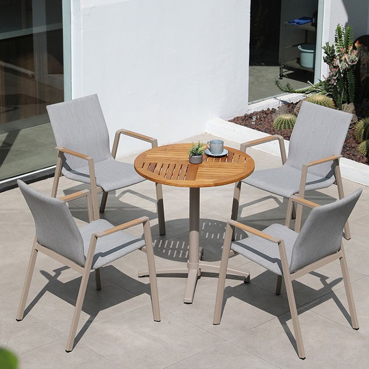 Wood and Metal Patio Table UV Resistant Contemporary Dining Table