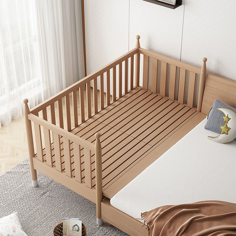 Modern Solid Wood Crib in Natural Nursery Bed with Guardrail