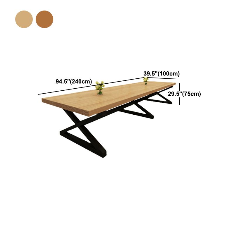 Solid Wood Industrial Meeting Desk Rectangle Fixed Writing Table