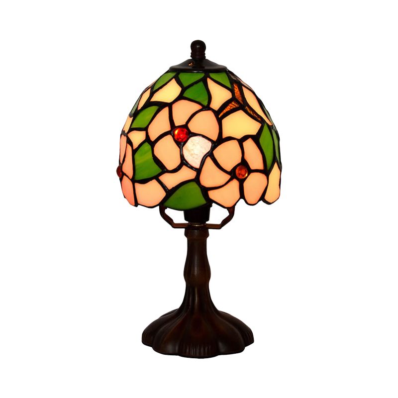 Stained Art Glass Dark Coffee Table Light Bowled 1 Bulb Tiffany Style Nightstand Lamp