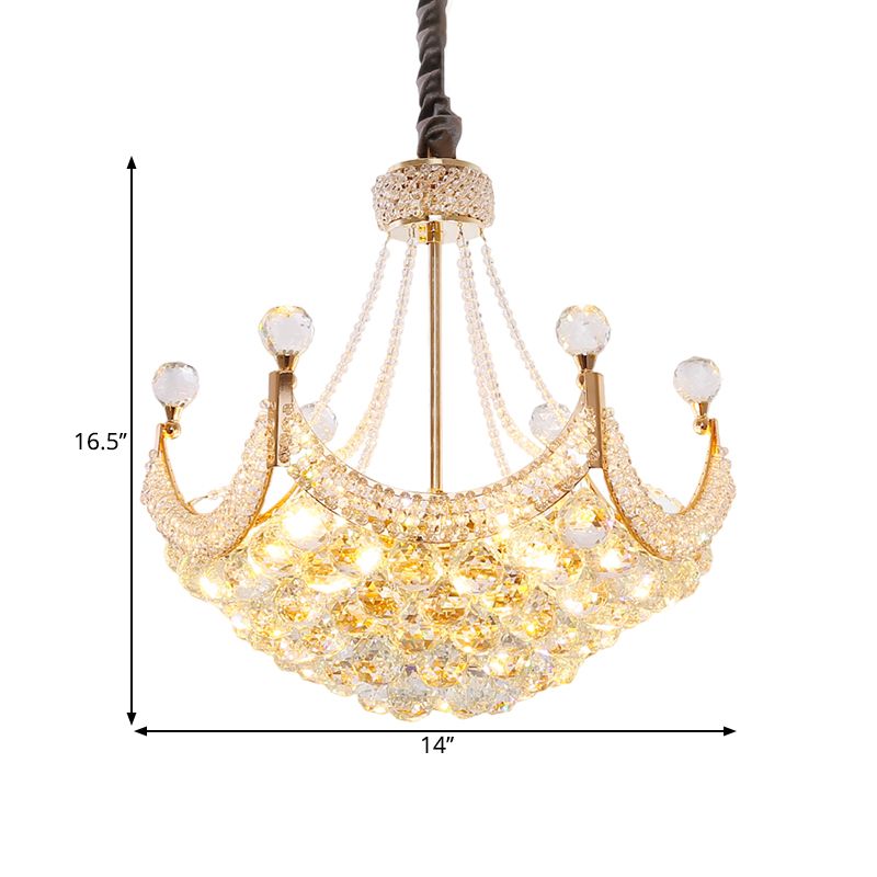 Dome Crystal Balls Chandelier Lighting Contemporary 6-Bulb Gold Ceiling Pendant Lamp Fixture