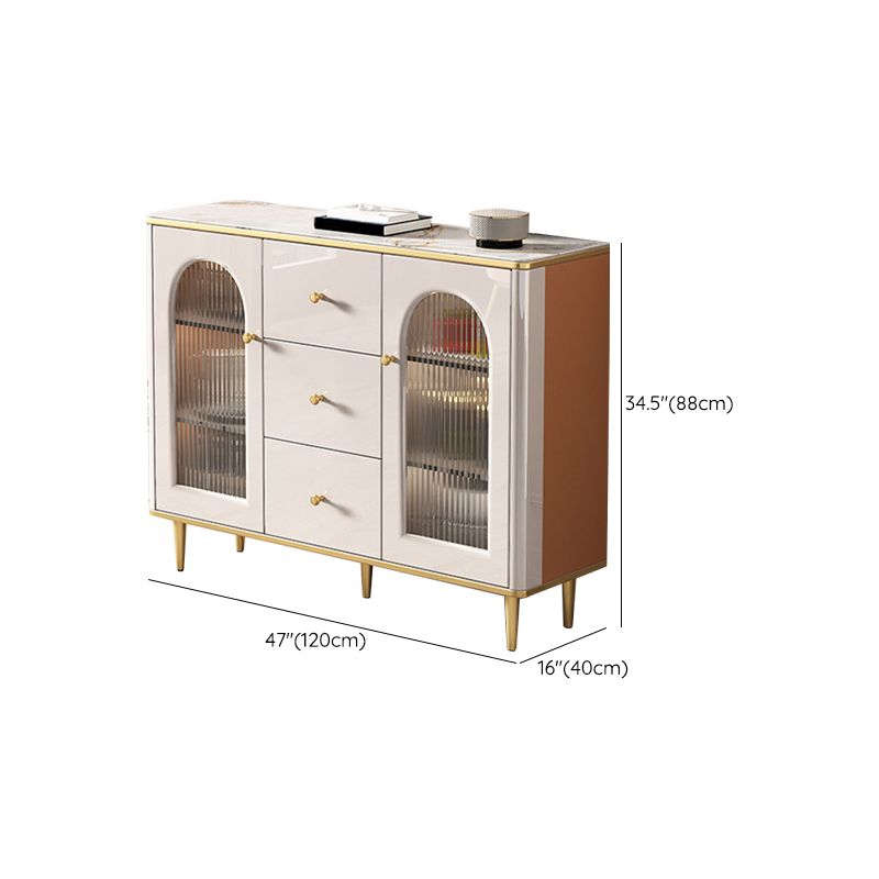 Glam Style Sideboard White Stone Top Side Board with Gold Legs