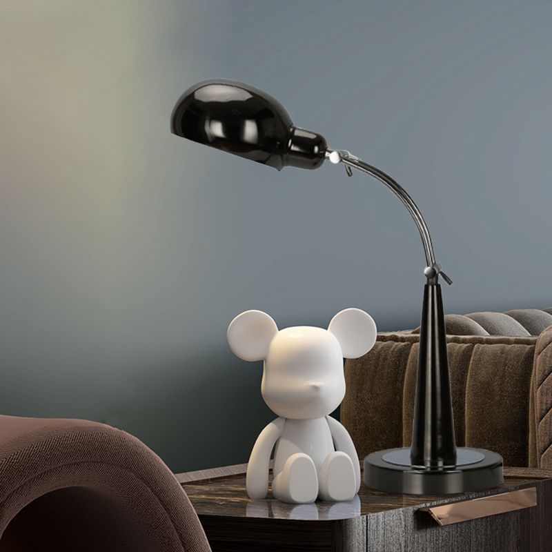 Industrial Dome Shade Reading Light 1 Light Metal Plug-In Table Lamp in Black/Silver with Adjustable Arm