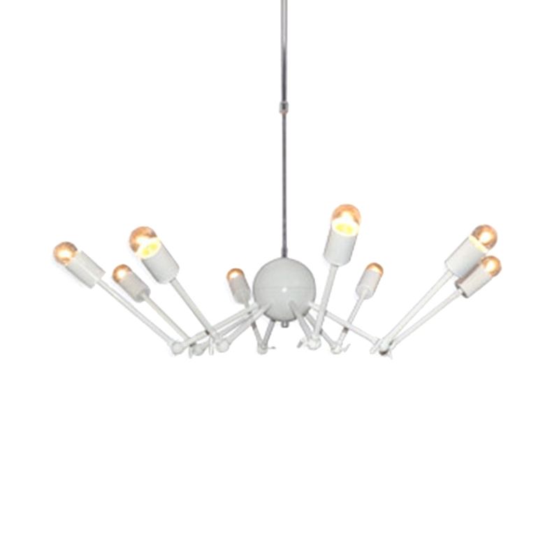 White Extendable Spider Chandelier Modernist 8-Bulb Iron Pendant Light with Open Bulb Design