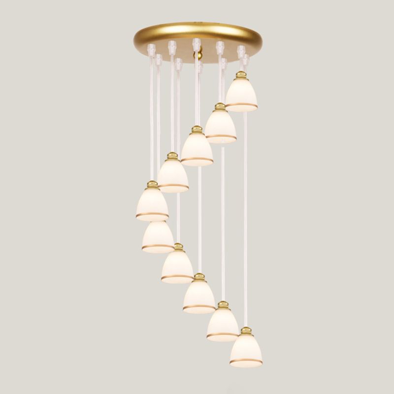 Geometrical Shade Staircase Suspension Light Glass Contemporary Multi Light Pendant