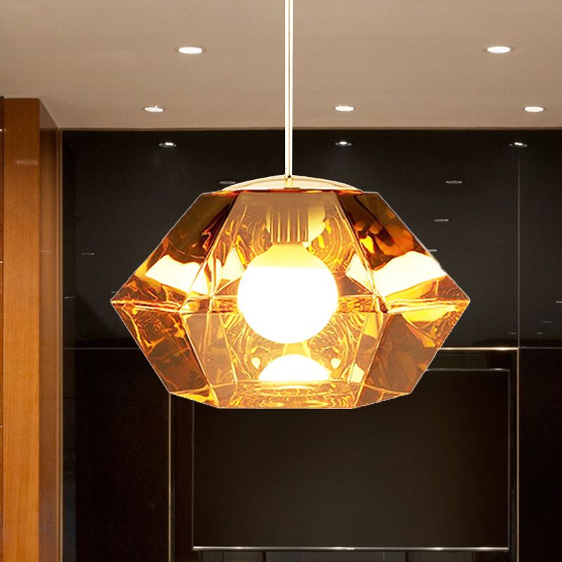 Diamond Pendant Lighting Post-Modern Glass 1 Light Clear/Amber Hanging Ceiling Light with Linear/Stout Shade