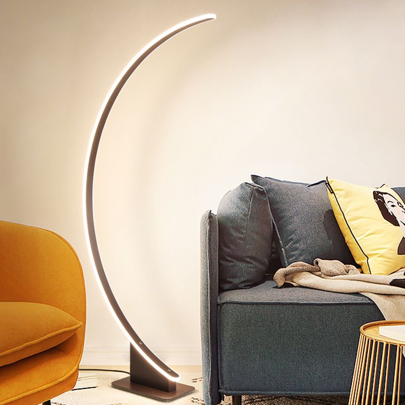 Arched Bedside LED Floor Lamp Metal Minimalist Standing Light with Acrylic Diffuser