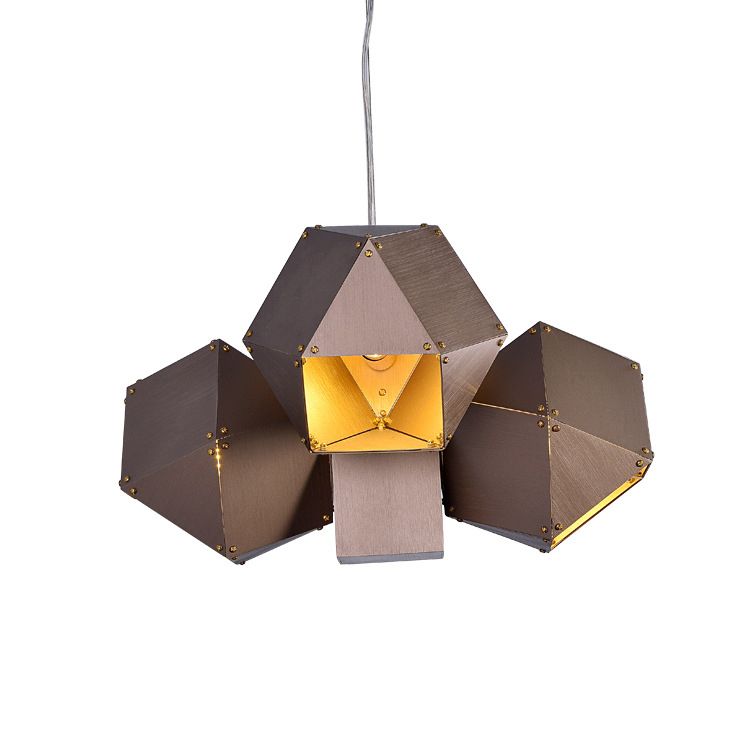 Polyhedron Shape Ceiling Chandelier Modernist Aluminum 3 Lights Restaurant Pendant Lamp in Coffee