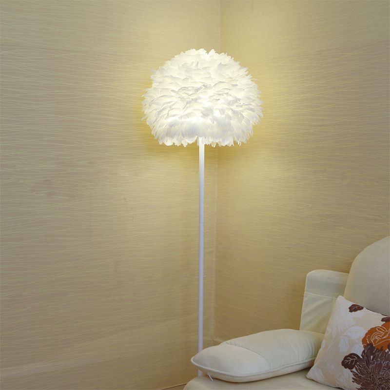 18"/21.5" Wide Dome Stand Up Lamp Modern Feather 1-Light Living Room Floor Light in White/Pink/Orange