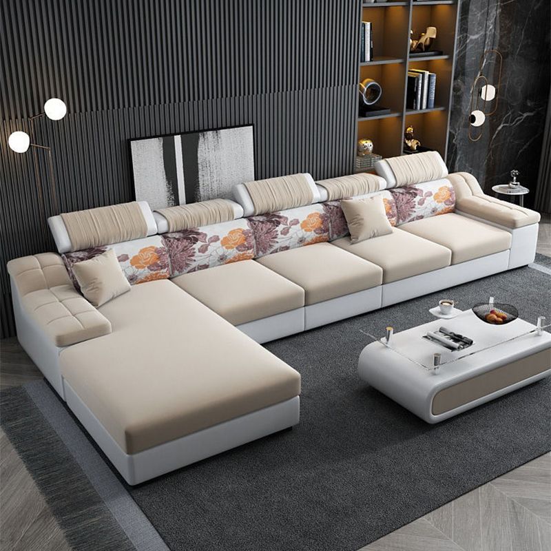 Linen and Faux Leather Modular L-Shape Modern Furniture Sectionals