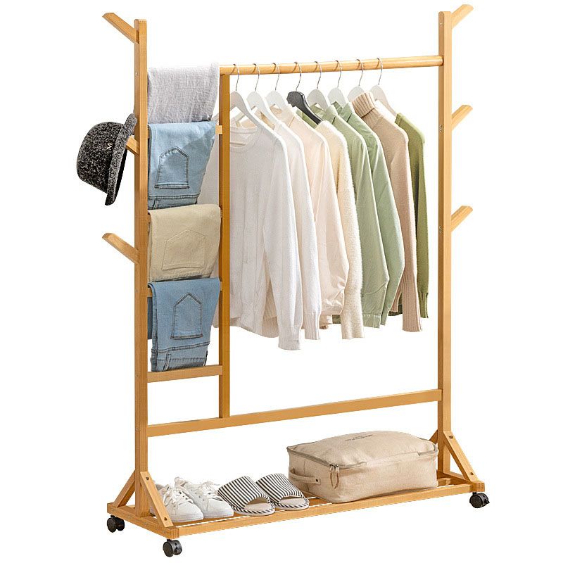 Contemporary Hall Stand Bamboo Wood Shelving Hooks Included Free Standing Coat Rack