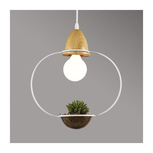 Vintage Stylish Open Cage Suspension Light 8.5"/11" Wide 1 Light Metallic Pendant Lamp with Flower Pot in Black/White