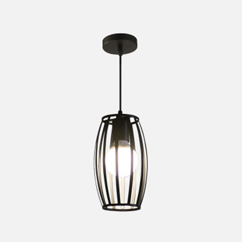 Black Barrel Shaped Hanging Lighting Industrial Bistro Cage Suspension Pendant Lamp