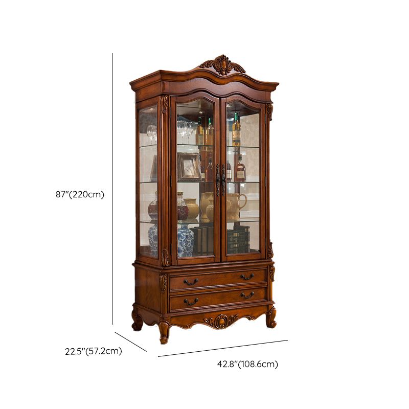 Traditional Glass Doors Curio Cabinet Rubber Wood Display Cabinet for Home